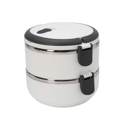 Kitchen Details 2-Tier White Insulated Stainless Steel Lunch Box